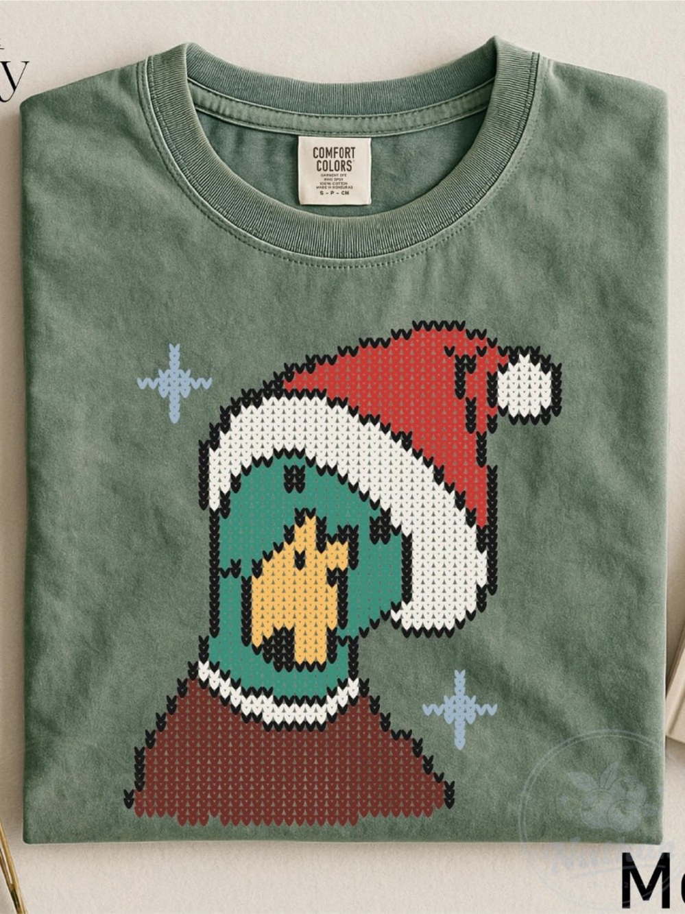Comfort Colors Moss Holiday Pixel Santa Tee